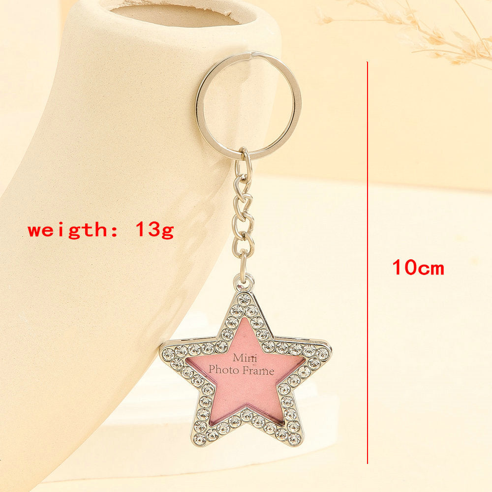 Wholesale Love Diamond-encrusted Metal Keychain That Can Hold Photos